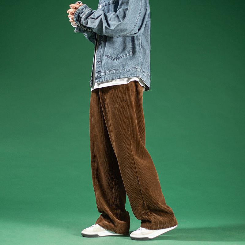 

Spring Corduroy Pants Men' Retro Casual Pants Men Streetwear Korean Loose Hip-hop Straight Wide-leg Mens Trousers -XL, Gray