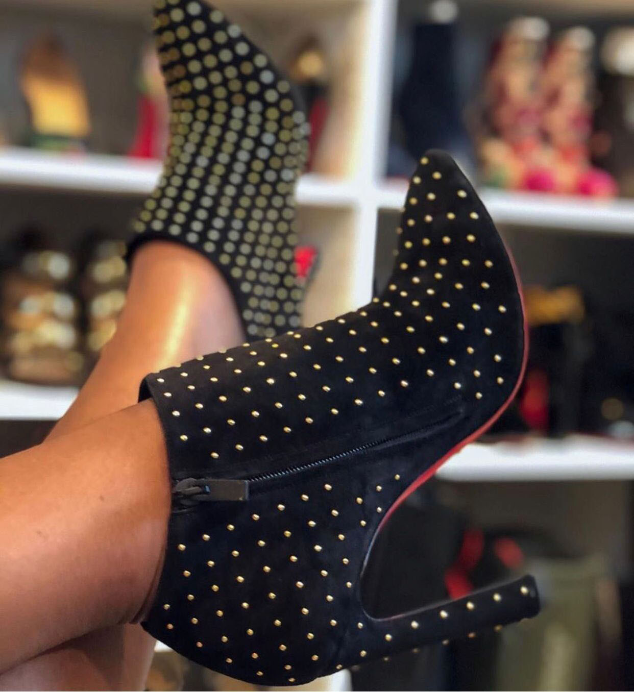 

[Original Box] Winter Fashion Brands Women's Booties Red Bottom Eleonor Ankle Boots Pointed Toe Red Sole Ladies High Heels Wedding Party