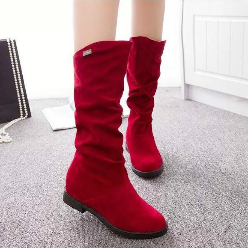 

Winter Autumn Women Boots Matte Flock Boots For Female Ladies Height Increased Low Heel Shoes Lady Mid Calf High plue 40, Black