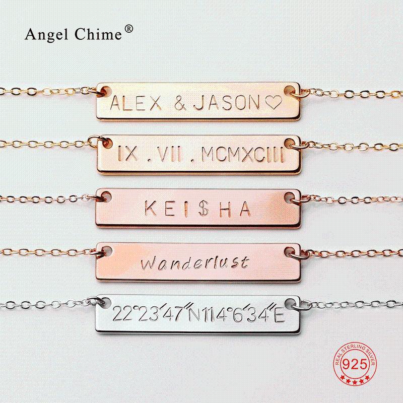 

925 Sterling Silver Personalized Symbol Bracelet Bar Armband Name Bracelet Jewelry For Women Aniversary Birthday Gift