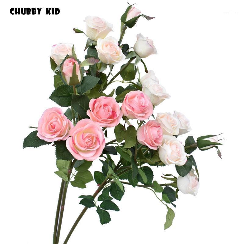 

6pcs! wholesale real touch 6 heads artificial latex rose flowers wedding decorative Moisturizing felt long branch / stem roses1, White