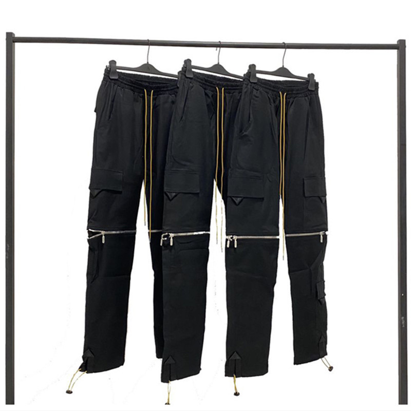 

2021 New Top Quality Rhude Pants Men Women 1:1 Removable Pill Zipper Drawstring Cargo Multifunctional Flap Pockets Overalls Xwol