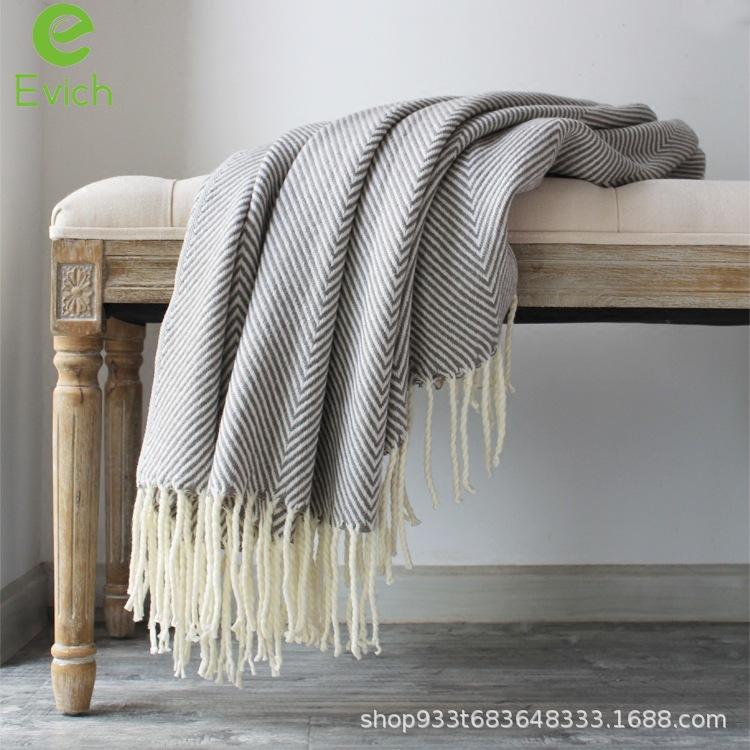 

EVICH European and American Sofa Blanket Herringbone Terry Cloth Decorative Pattern Towel Practical Woven Blanket JY085
