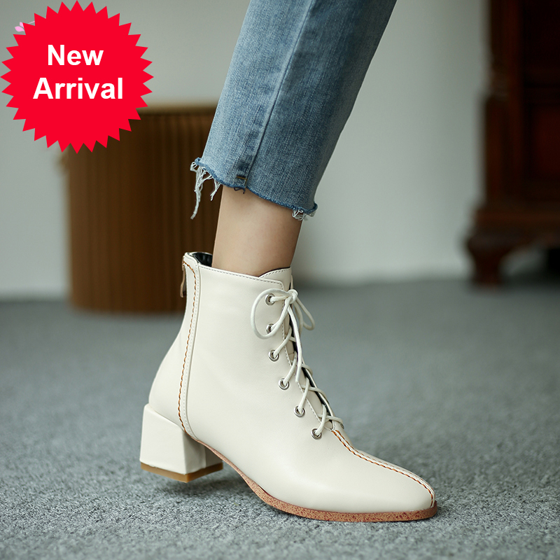 

2021 The New Style Cosplay Toe Square Ankle Fashion Tie-up Zipper Medium Black Heel Thick Motorcycle Boots Women's Shoes 6pmy