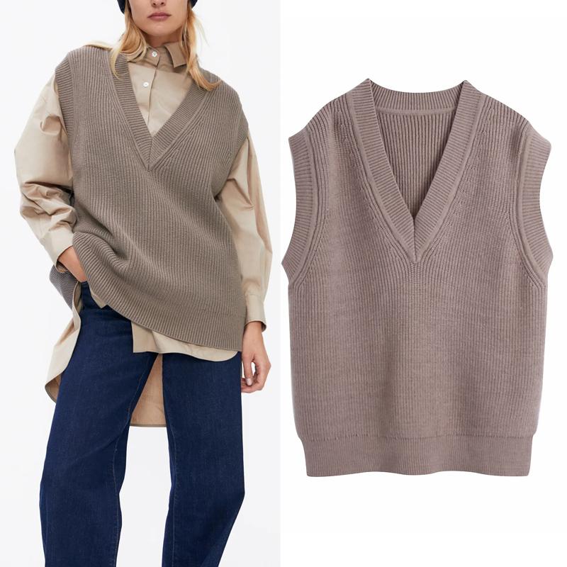 

Fall 2020 Grey Knitted Woman Sweaters Vest Plus Size Pullover Knitted Sleeveless Sweater Women Winter Ribbed Trim Vest Female, Knit sweater vest