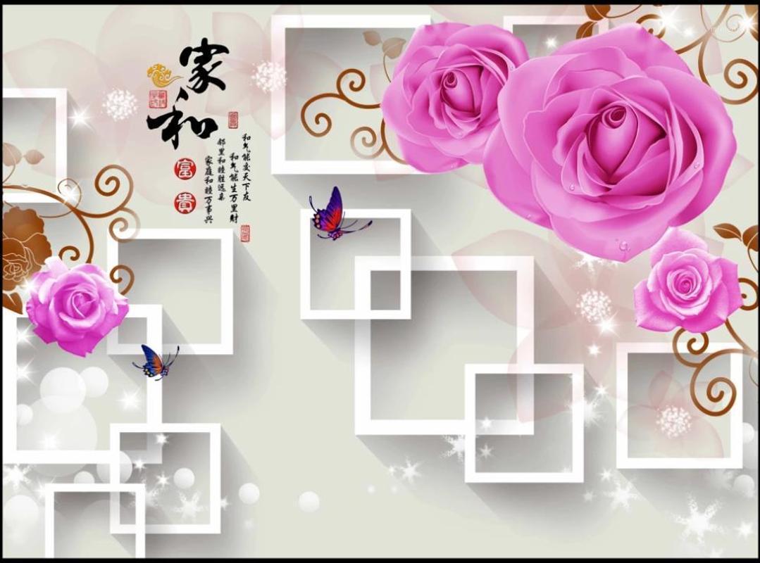

Custom photo wallpaper 3d murals wallpapers Pink rose flower mural modern TV background wall papers home decor1, As pic