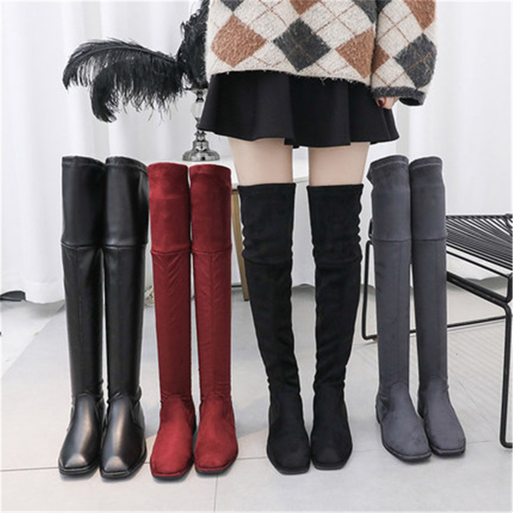 

New Fashionable 2021 High Thigh Women's Boots Autumn Winter Thin Elastic on Knee Sexy Fashion Shoes QT7H, Red
