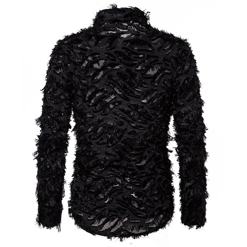 

Sexy Black Shirt Men 2020 Fashion Feather Long Sleeve Mens Dress Shirts Nightclub Party Prom Social Shirt Male Camisa Hombre, White