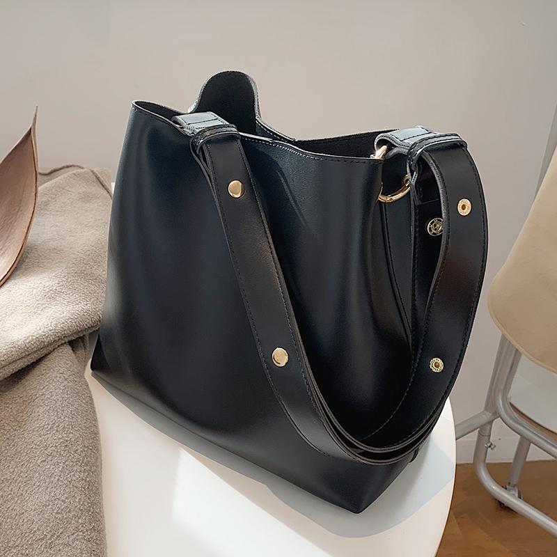 

Fashion Designer Bucket Bag for Women Large Capacity Casual Ladies Tote Female Black Pu Leather High Quality Shoulder Handbags