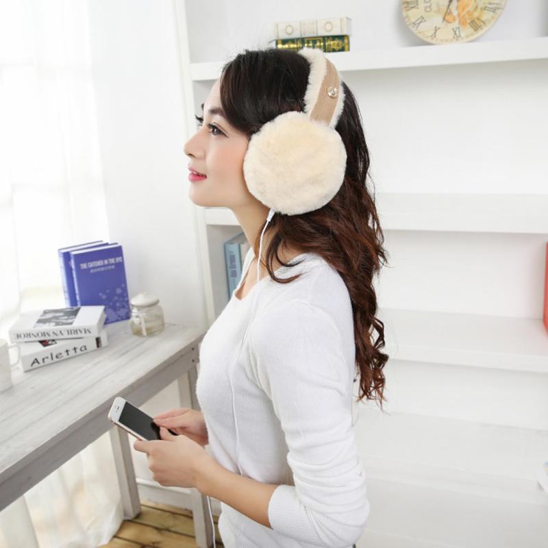 

Plush Female Winter Earmuff Warm Ear Muffs Headphones Girls Earmuffs Music Earphones Faux Fur Headphones, Pink