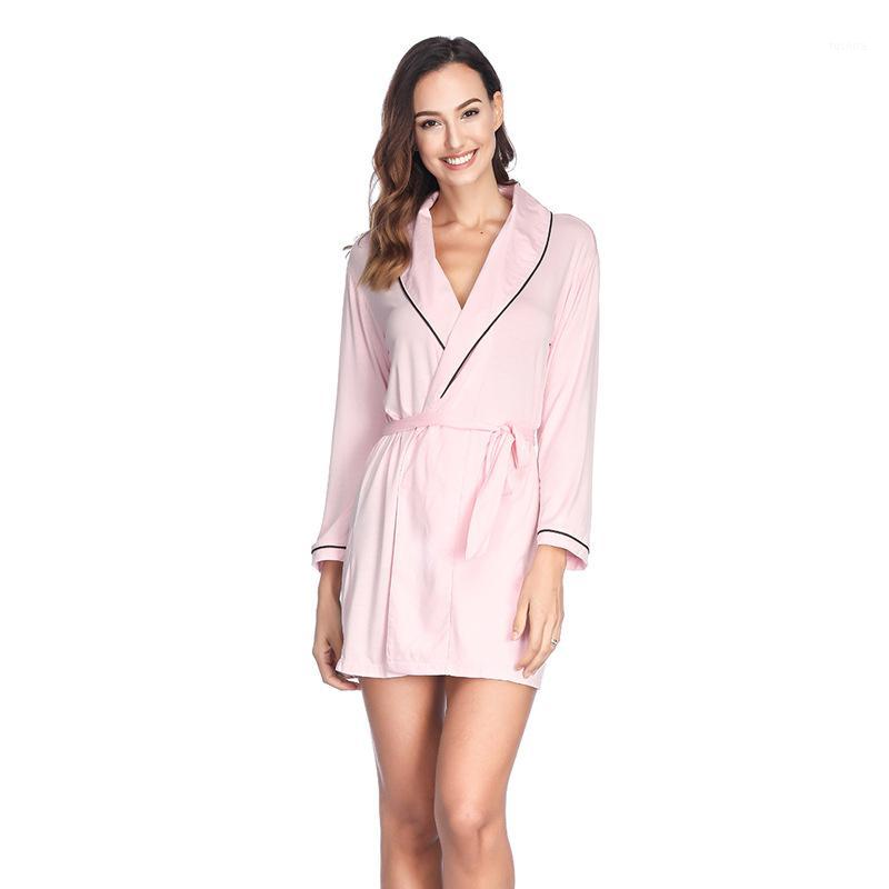 

Long Sleeves Pink Robes with Sashes Modal Spring Summer Morning Night Sleeping Home Clothes High-quality Kimono Robe Nightgowns1, Black