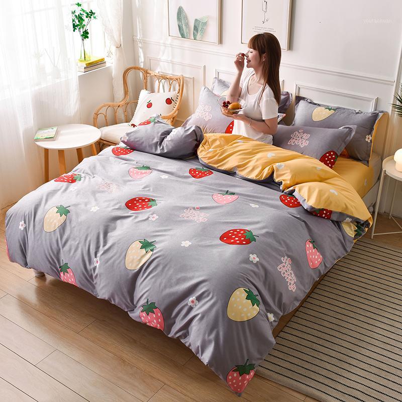 

Bed Linen High Quality 3/4pcs Bedding Set duvet Cover Flat bed sheet pillowcase soft  Single full queen king1, White