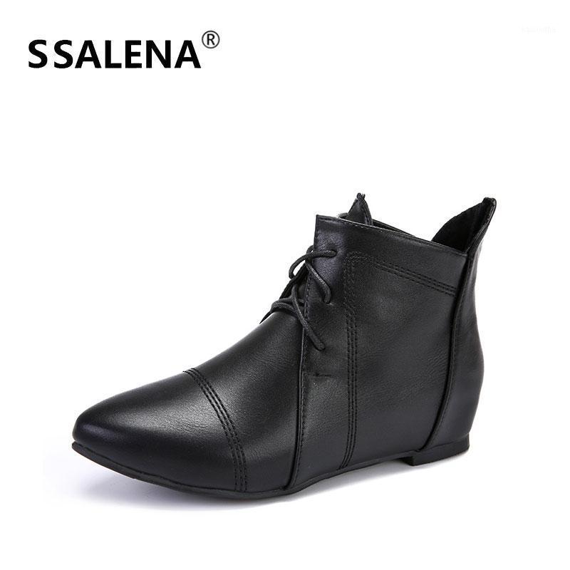 

Women Spring Autumn Solid Fashion Boots Ladies Lace Up Pointed Toe Ankle Boots Female Flat Light Weight Comfort Shoes 609281, Black