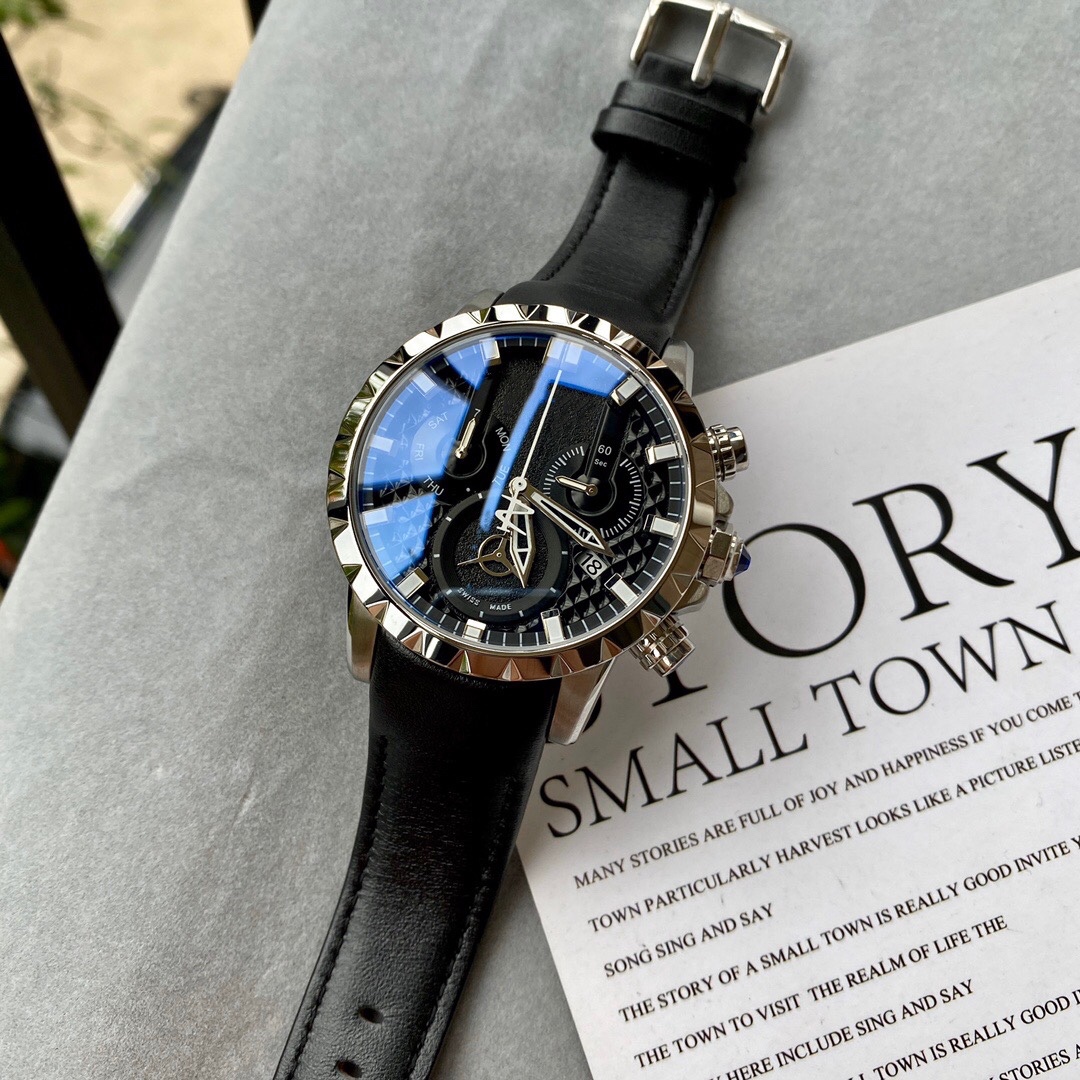 

46mm Men Quartz Battery Chronograph Japan Movement Sport Model Wristwatch With Leather Luxury Stainless Steel Free Shipping, Black