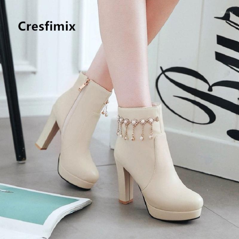 

Cresfimix Botas De Mujer Female Fashion Black Round Toe Waterproof High Heel Boots Women Cool Pink Autumn Boots Lady C60561