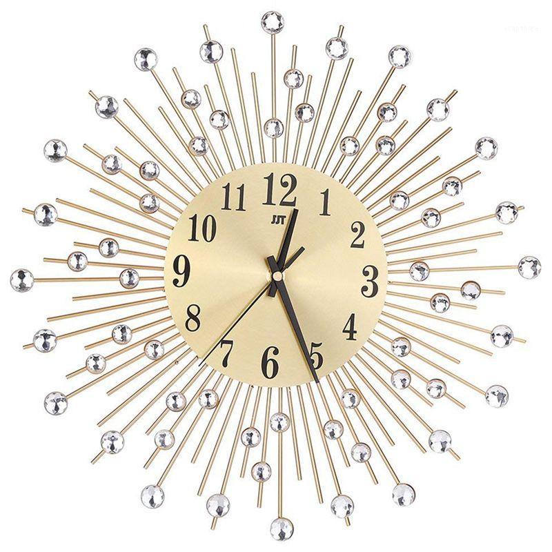 

Practical Wall Clock Diamonds Decorative Round Clock Metal Living Room Decor Quiet Quartz Clocks Modern Minimalist Clocks(Gold)1