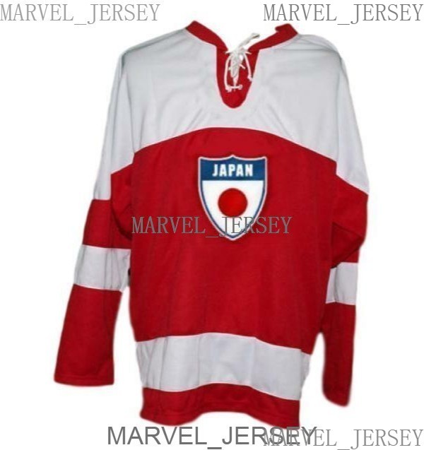 

Any Name Number Team Japan Custom Retro Hockey Jersey Red Size -5XL Men, As pic