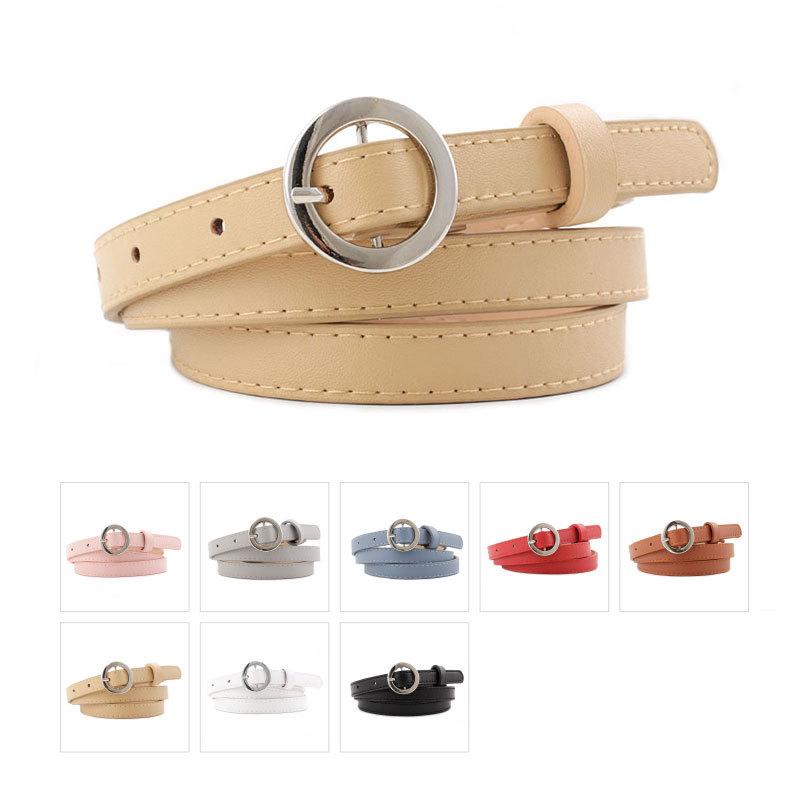

Women Belts Black Alloy Round Pin Buckle PU Leather Belts Jeans Trousers Casual Ladies Waist Belt Female Waistband, White