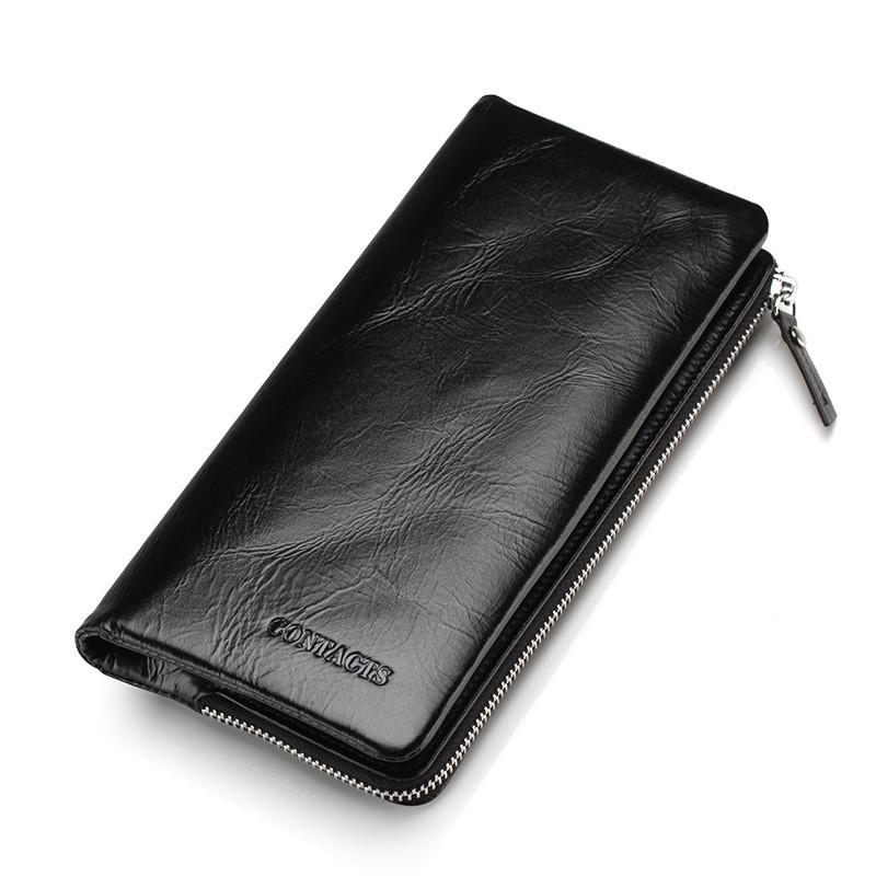 

Men Clutch Bags Brand Genuine Leather Black Fashion Zipper Long Wallet Phone Holders Handbag