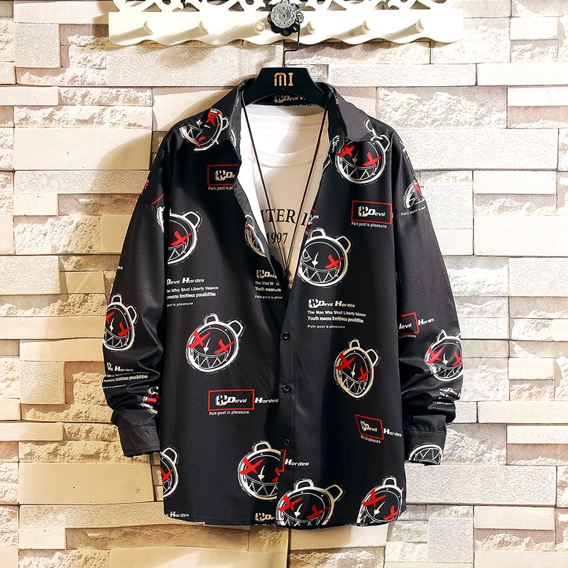 

2021 New Hip hop male streetwear casual chess men's high-end shirt with B338, Black.
