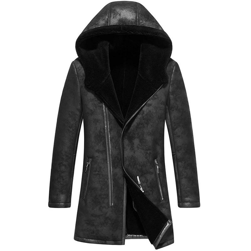 

Genuine Leather Jacket Men Winter Wool Coat 2020 Fashion Warm Coats Plus Size 4XL Overcoat Jaqueta De Couro 8725 ZL377, Black