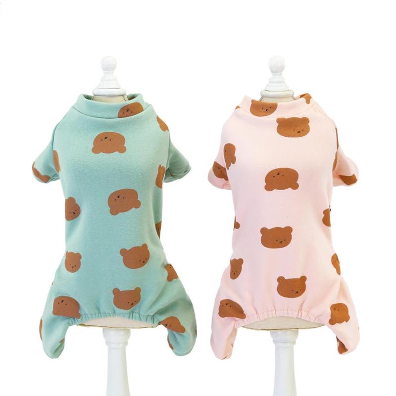 

Pet Dog Warm Jumpsuit Shirt 100% Cotton Tracksuit Cat Puppy Pattern Pajamas Winter Pants T-Shirt 5 Sizes 3 Colours, Green