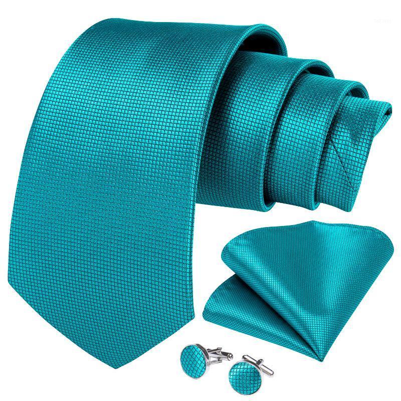 

DiBanGu Mens Necktie Teal Blue Solid Designer Silk Wedding Tie For Men Hanky Cufflinks Tie Set Fashion Bussiness Party SJT-2211