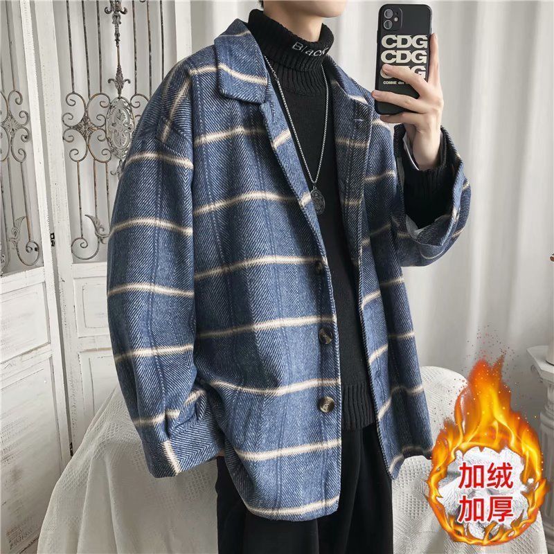 

Autumn 2021 New Men Wool Coat Korean-style Jacket in Handsome Male Fashion Sell Warm Shipping Free 8FUR, Blue plus velvet.