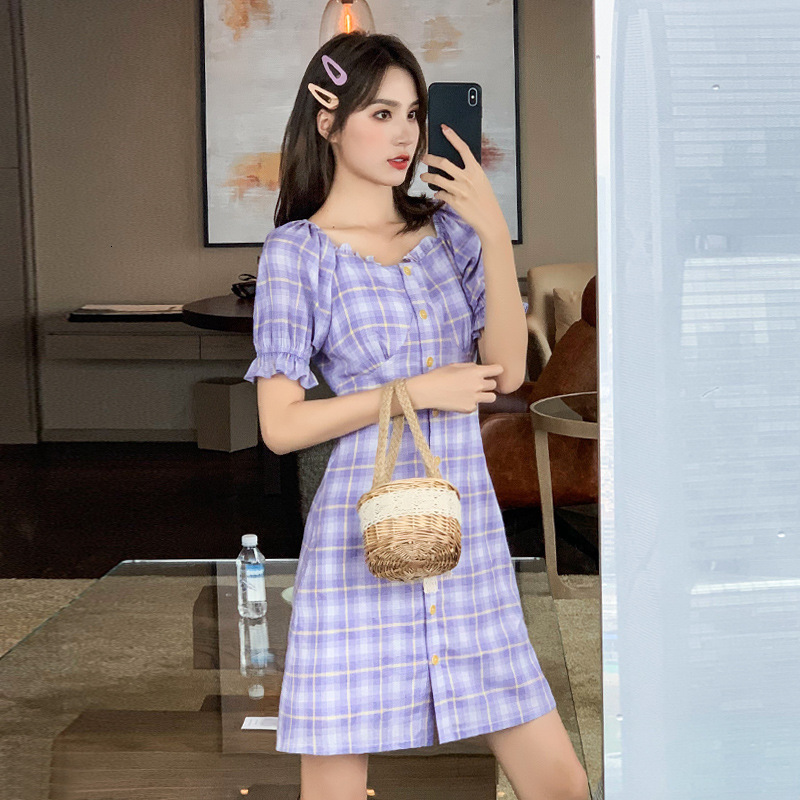 

2021 New Female design small group chess skirt summer temperament square goatee princess manga all dressed in purple M7JH