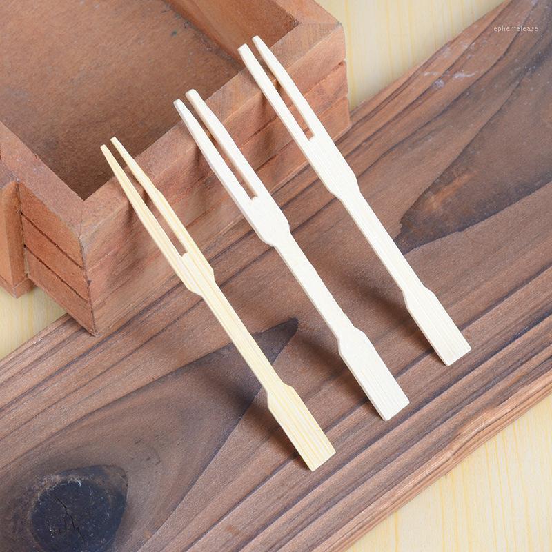 

100Pcs Disposable Bamboo Catering Forks Fruit Stick Finger Fruit Fork Kitchen Supplies1