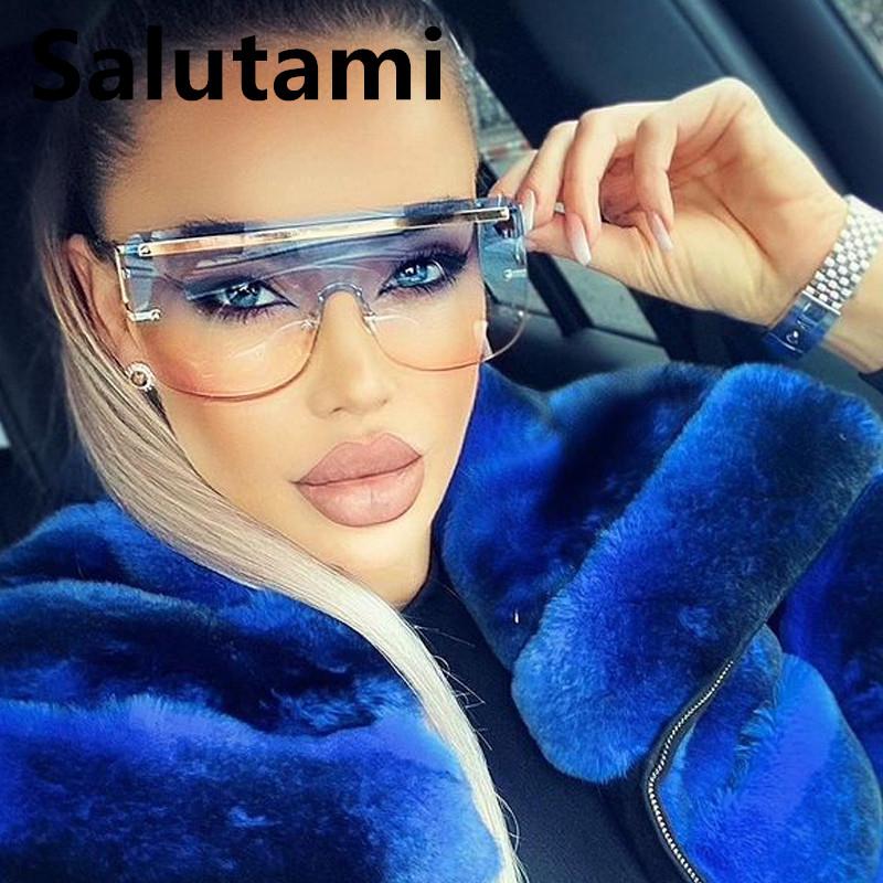 

Sunglasses 2021 Rimless Alloy For Women Vintage One Piece Oversized Blue Pink Sun Glasses Men Flat Shades