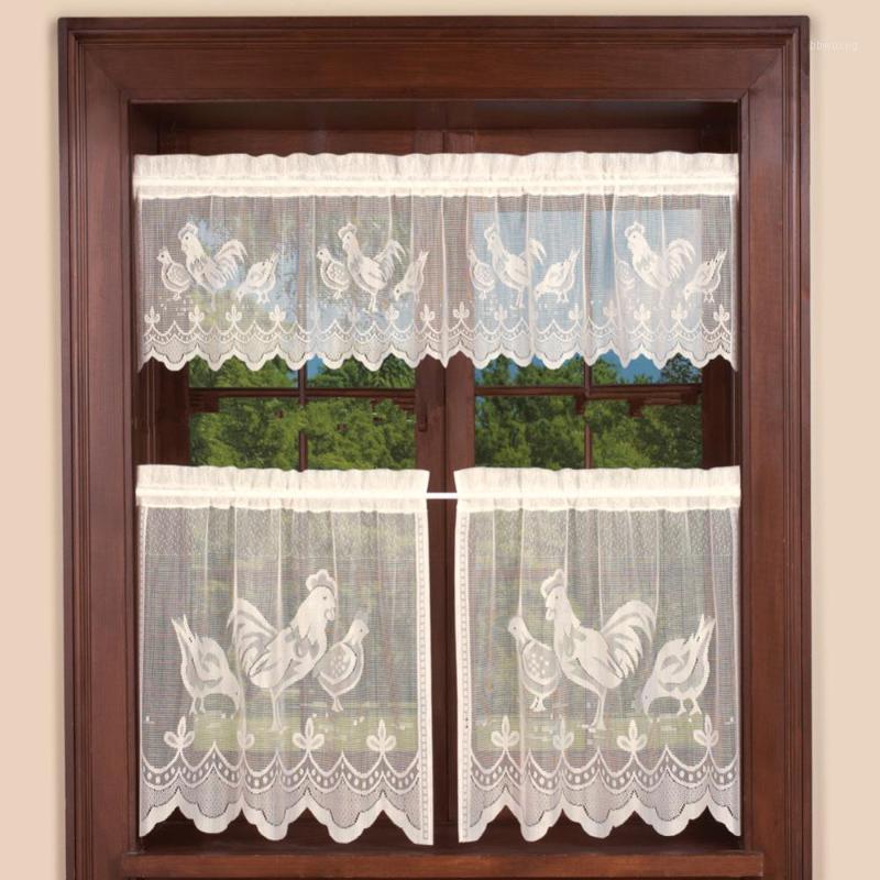 

Easter Lace Coffee Curtain Window Tulle Cock Pattern Curtains For Living Room Kitchen Treatments Voile Curtain Festival Decor1, 3pcs set