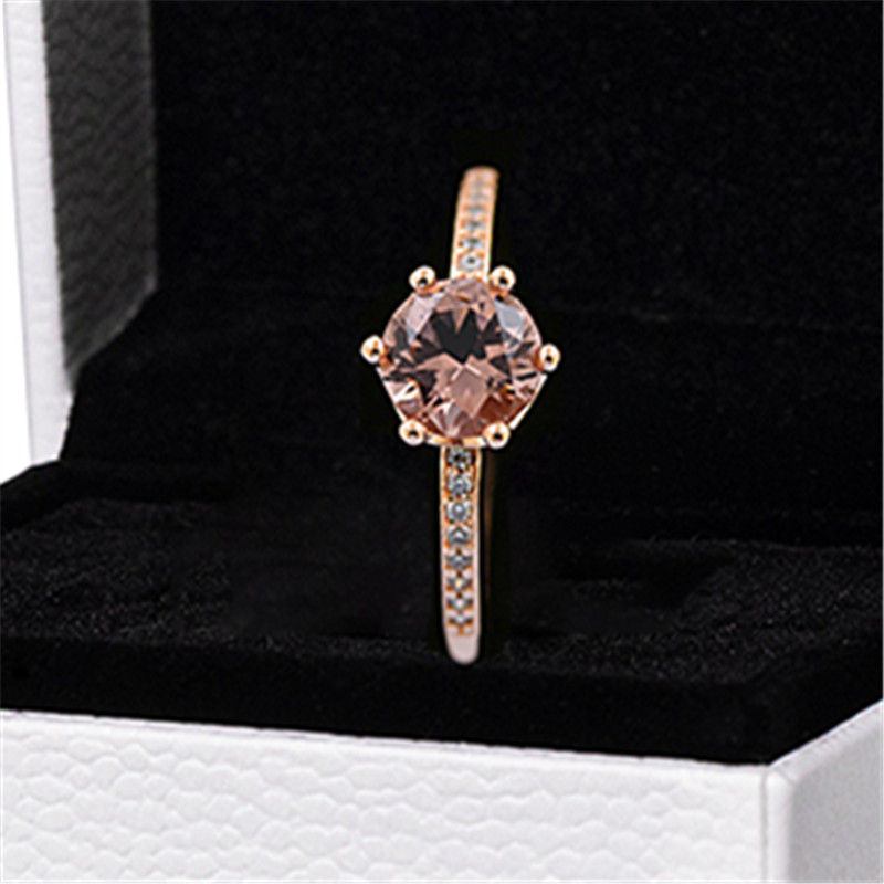 

Fashion Jewelry 2020 925 Sterling Silver Pandora Pink Sparkling Crown Solitaire Crystal Ring For Women Lovers/ Wedding/Commemorative Ring, Golden;silver