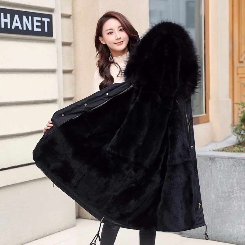 

Large Real Fox Fur Collar Winter Jacket Women Long Outwear warm Female Down Coat Fur lining Parka Hooded Winter Coat Women 201103, Fuchsia