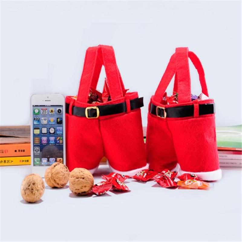 

New 1Pcs Merry Christmas Gift Treat Candy Wine Bottle Holder Santa Claus Suspender Pants Trousers Decor Christmas Gift Bags