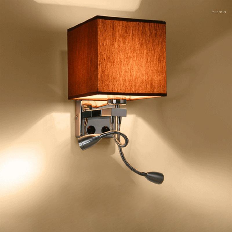 

2 in 1 Modern LED Fabric Wall Lamp E27 Double Switch 110/220V Wall Lights Sconce Bedroom Bedside Flexible Reading Light1