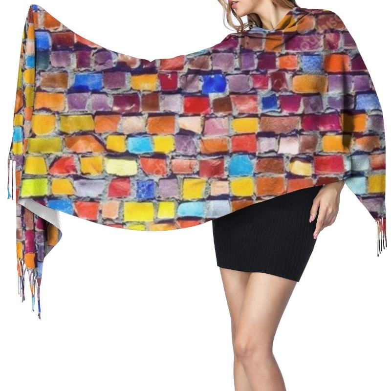 

WHEREISART Winter Women Scarf Thin Shawls and Wraps Lady Long Colorful Wall Print Cashmere Shawl Autumn Head Scarves 2020