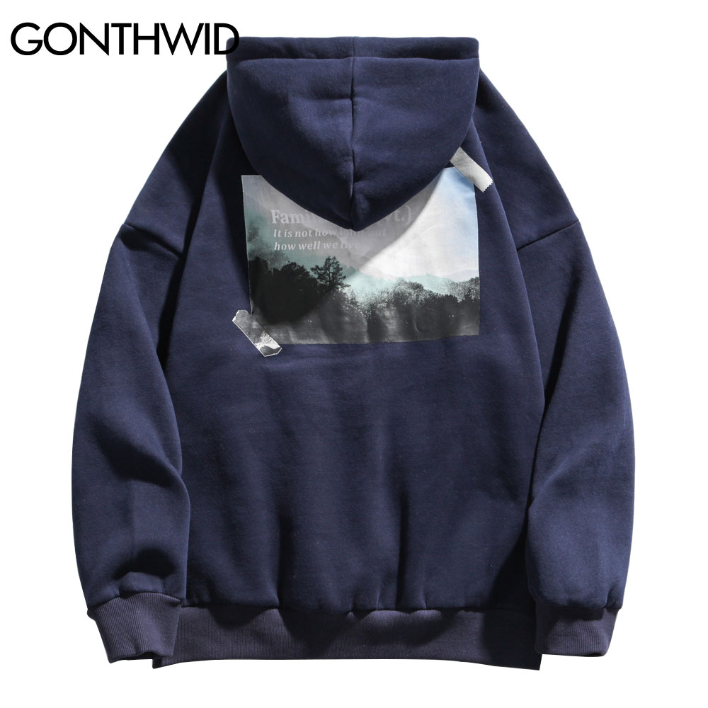 

Landscape Mountain Print Sweatshirts Streetwear Hip Hop Men Women Hooded Pullover Fleece Casual Harajuku Hoodies Tops, Blue