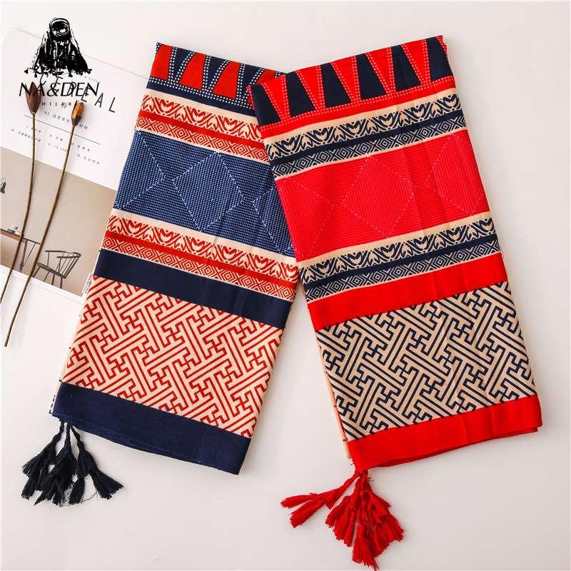 

Scarves Fashion Women Scarf Geometric Print With Tassels Muslim Hijabs Lady's Warp Bandana Shawl 10pcs/lot Fast