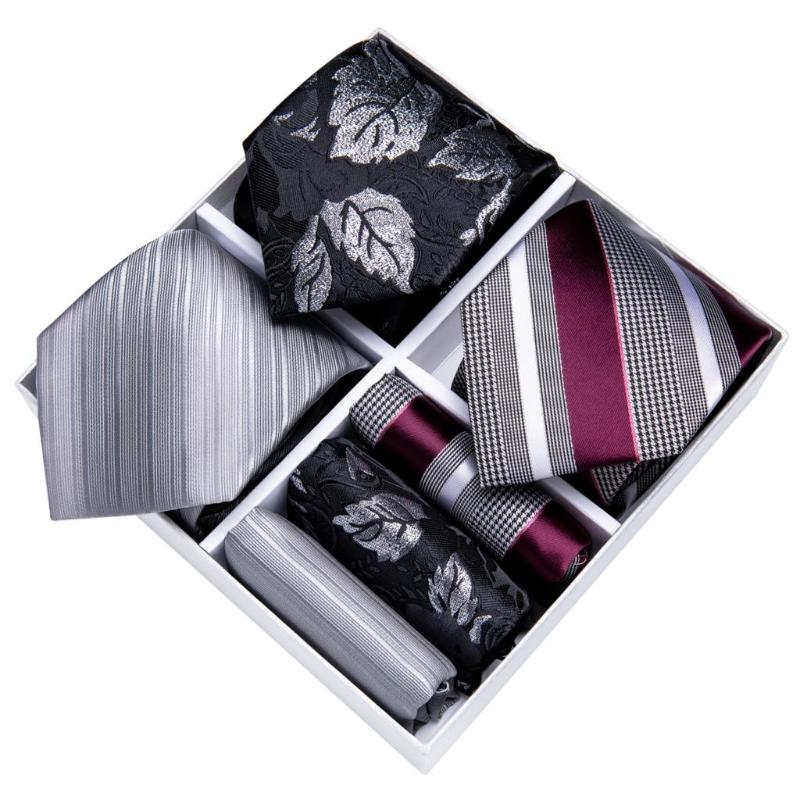 

Bow Ties 3 Pack Gift Box Men's Tie Set For Men 8cm Business High Quality Silk Necktie Hanky Cufflinks Clip Wedding DiBanGu