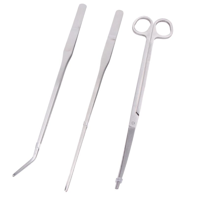 

3 IN 1 Stainless Tweezers Scissors Aquarium Tank Aquatic Plant Maintenance Curve Straight Tweezers Curved Scissors Tools Kit Set