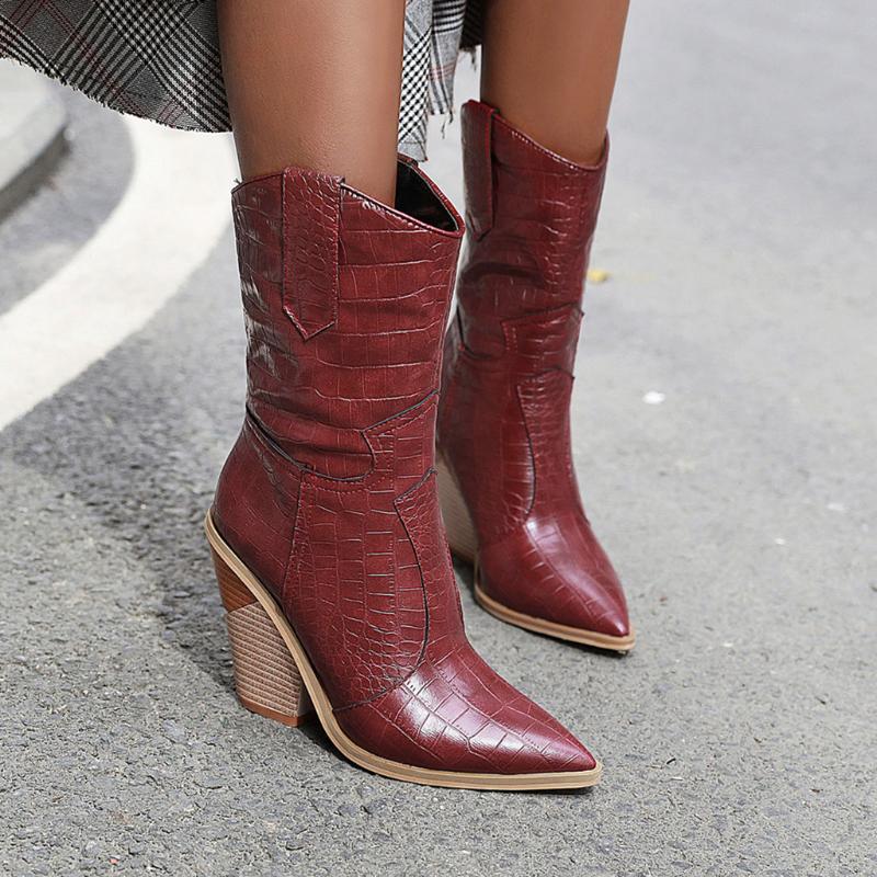 

Autumn Winter Warm Women boots Square high heels Leather Boots Pointed Casual Pumps Size#g3, Black