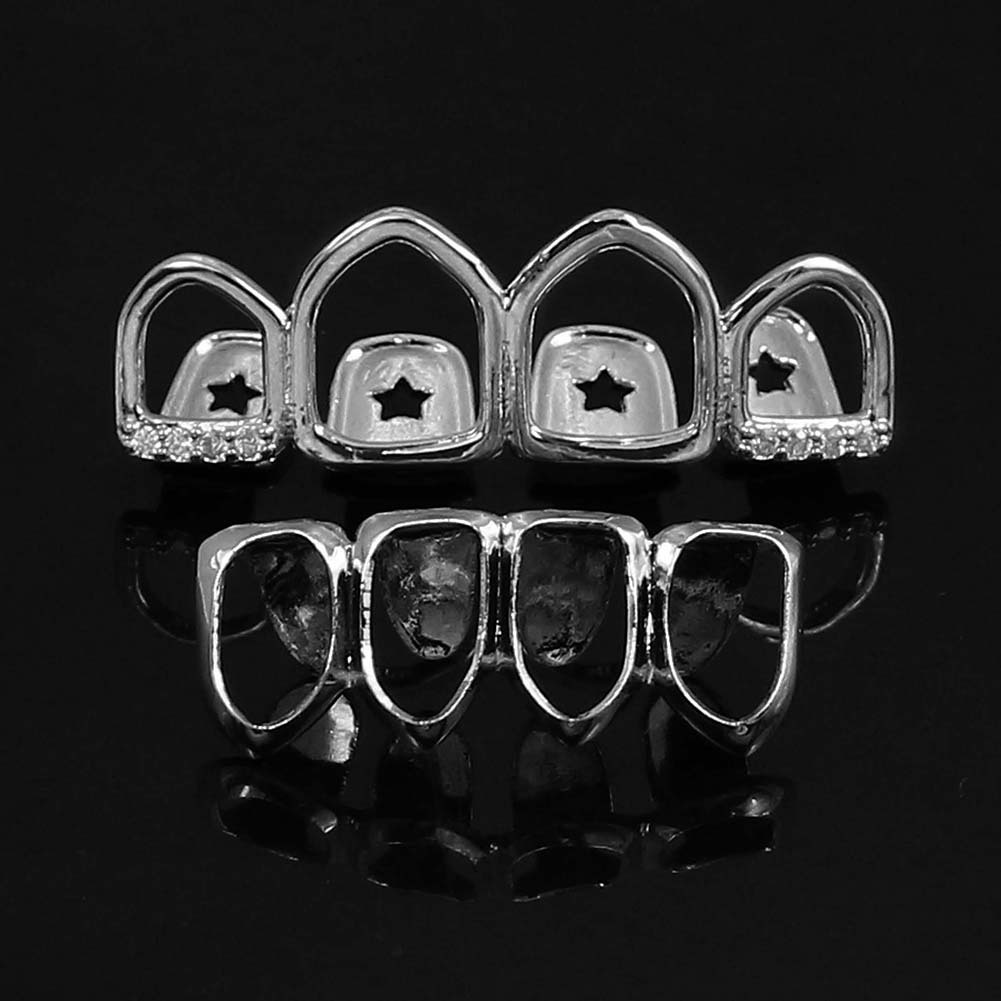 Hip Hop Jewelry Mens Bling Diamond Grills Luxury Designer Jewlery Iced Out Teeth Grillz Rapper Hiphop Gold Silver Rose Fashion Hollow Boy-image-645512496
