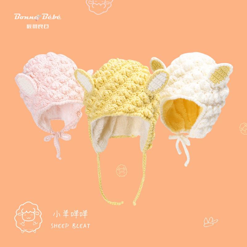 

Pure Handmade Knitted Lamb Pullover Hat Baby Cashmere Warm Wool Hat Windproof Newborn Baby Cap 6-24 Months Kid Hats, White