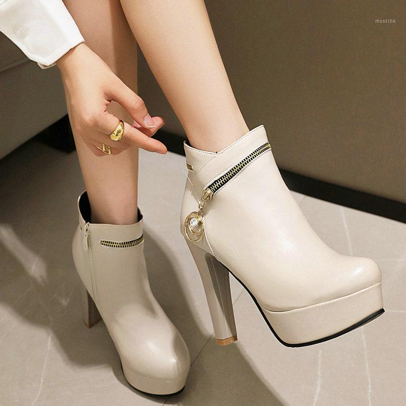 

Woman High Heel Platform Ankle Boots Ladies Zipper Block Heel Winter Shoes Woman Beige Pink Party Dress Boots Fashion1