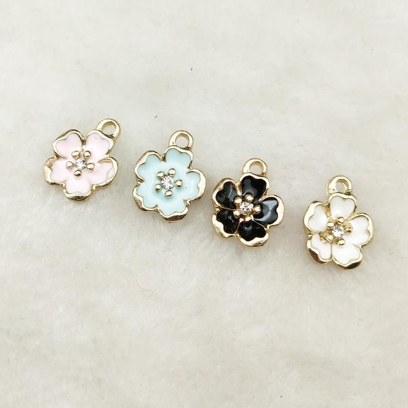 

10pcs enamel flower charm peach blossom jewelry accessories earrng pendant bracelet necklace charms zinc alloy diy finding1