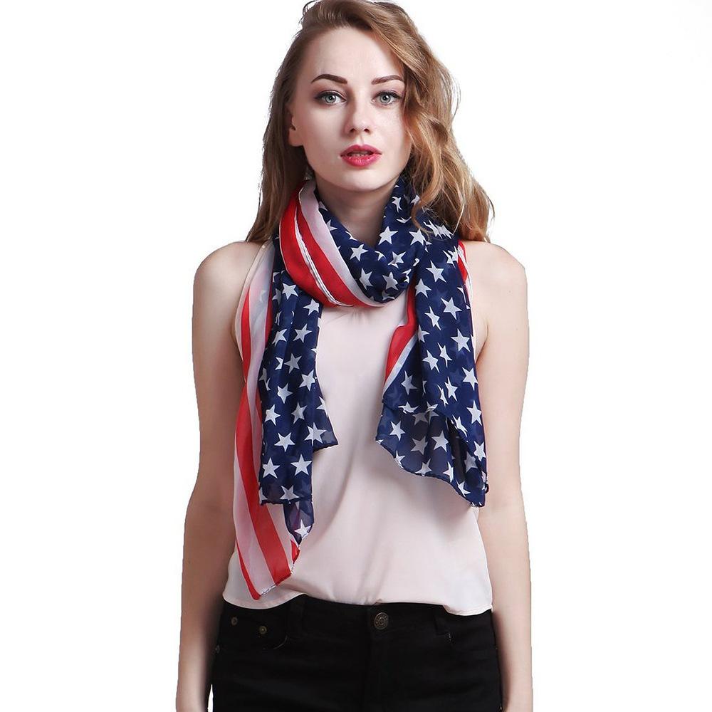 

Scarves American Flag Pentagram Chiffon Scarf Fashion Scarves USA Flag Scarf Patriotic Stars and Stripes American flag Scarf 2021