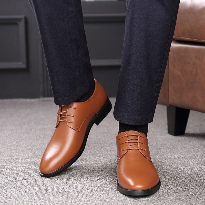 

ACEBUY2 Spring And Summer Breathable Business Shoes Men's Korean Version Shoes Men's Leather England Dress, Black