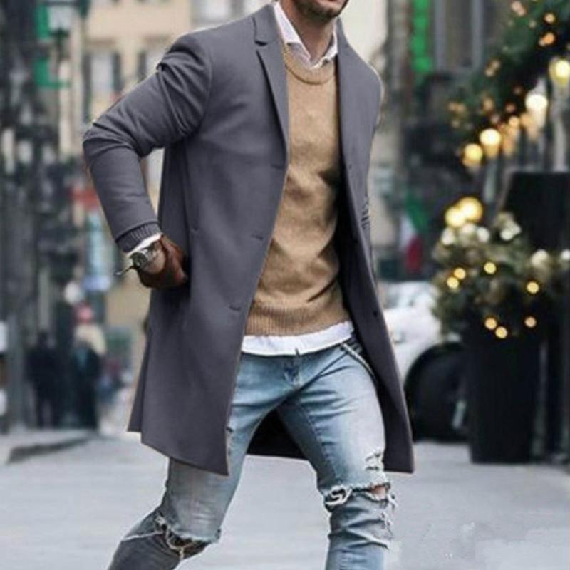 

Winter Men Woolen Coat New Fashion High-quality Plus Velvet Pure Color Simple Mid-length Wool Jacket Lapel Clothing, Black