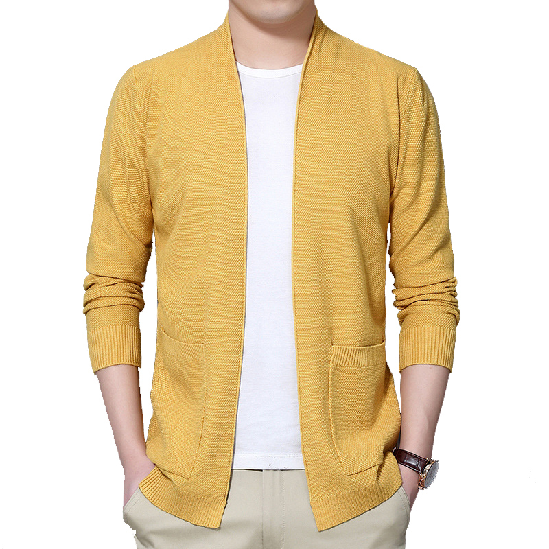 

Man New Knitted Sweater Men's Cardigan solid color sweatercoat V-Neck Rabbit fur soft Knitted Sweater outwear 201105, Yellow